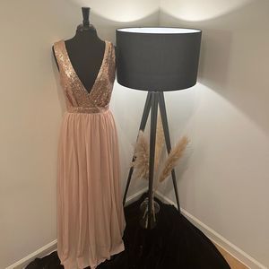 Lulus Elegant Champagne Sequin Maxi Dress Size Large